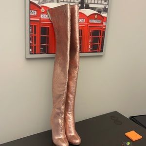 Christian Louboutin Moulin Noir 120 Nude Sequin Thigh High OTK Heel Boot